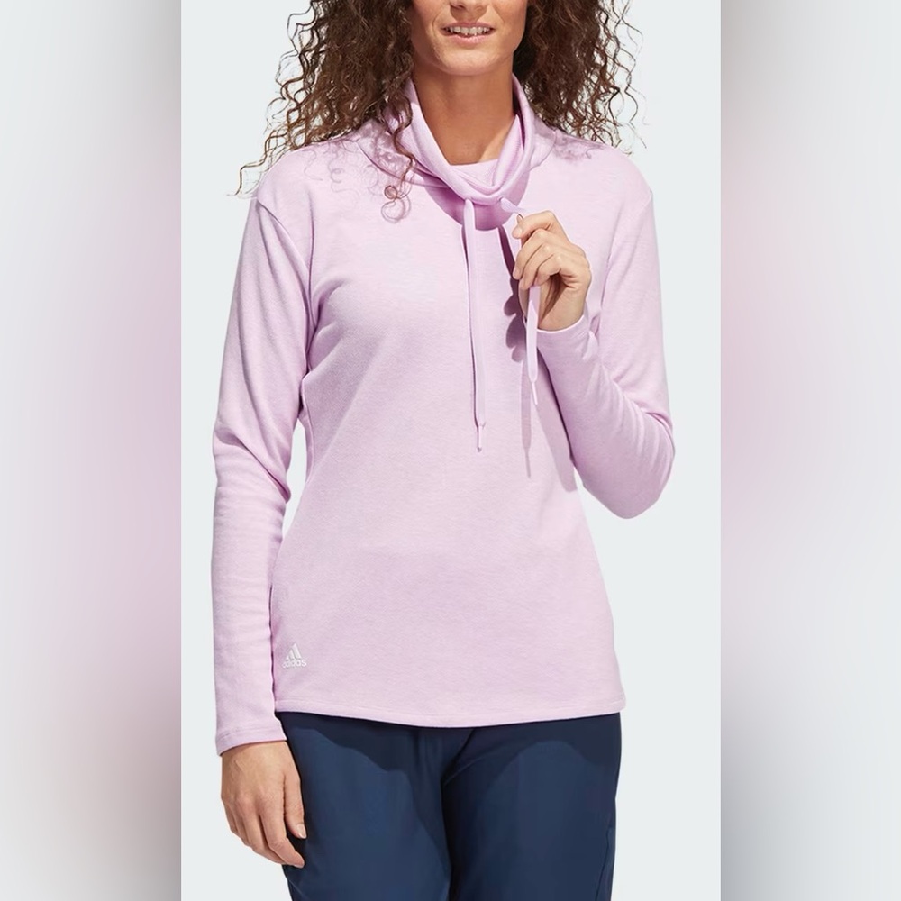 Adidas Women's Large Melange Mock Neck Golf Long Sleeve Pullover Purple‎ Pockets